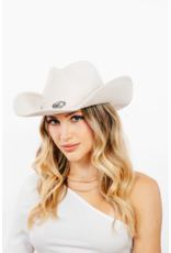 Fame Accessories Studded Ribbon Strap Western Cowboy Hat (Ivory)
