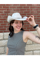 Fame Accessories Studded Ribbon Strap Western Cowboy Hat (Ivory)