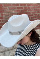 Fame Accessories Studded Ribbon Strap Western Cowboy Hat (Ivory)