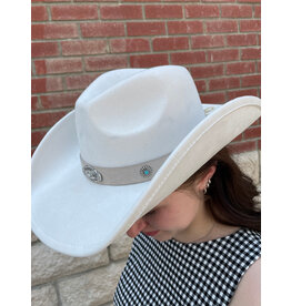 Fame Accessories Studded Ribbon Strap Western Cowboy Hat (Ivory)