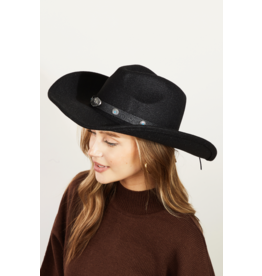 Fame Accessories Studded Ribbon Strap Western Cowboy Hat (Black)