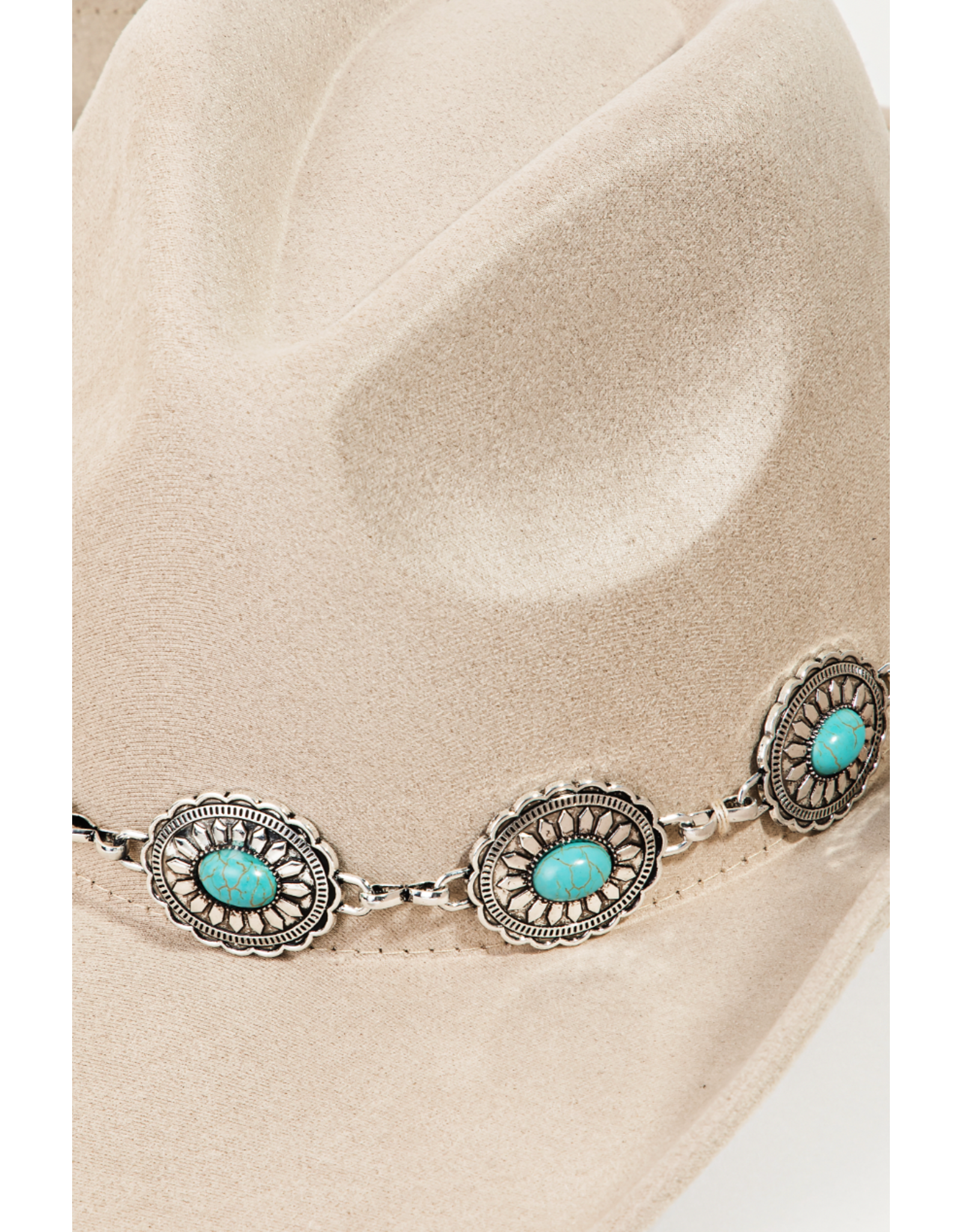 Fame Accessories Turquoise Oval Stone Strap Cowboy Hat (Taupe)