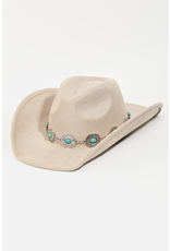 Fame Accessories Turquoise Oval Stone Strap Cowboy Hat (Taupe)