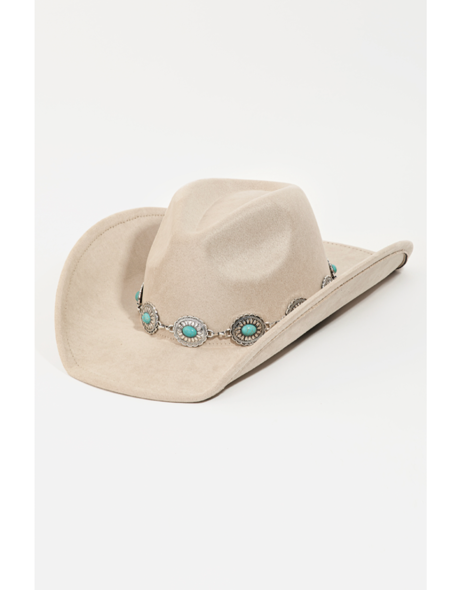 Fame Accessories Turquoise Oval Stone Strap Cowboy Hat (Taupe)