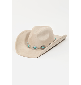 Fame Accessories Turquoise Oval Stone Strap Cowboy Hat (Taupe)