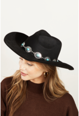 Fame Accessories Turquoise Oval Stone Strap Cowboy Hat (Black)
