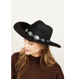 Fame Accessories Turquoise Oval Stone Strap Cowboy Hat (Black)