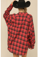Kye Mi Plaid Button Down Oversized Shirt (Red)