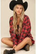 Kye Mi Plaid Button Down Oversized Shirt (Red)