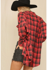 Kye Mi Plaid Button Down Oversized Shirt (Red)
