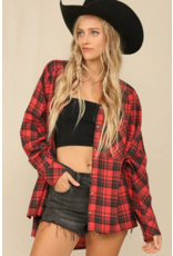 Kye Mi Plaid Button Down Oversized Shirt (Red)
