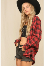 Kye Mi Plaid Button Down Oversized Shirt (Red)