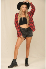 Kye Mi Plaid Button Down Oversized Shirt (Red)