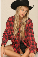Kye Mi Plaid Button Down Oversized Shirt (Red)