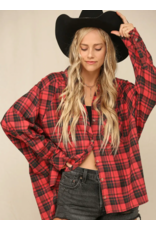 Kye Mi Plaid Button Down Oversized Shirt (Red)