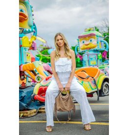 Astrid Astrid - Eyelet Off the Shoulder Jumpsuit (White)
