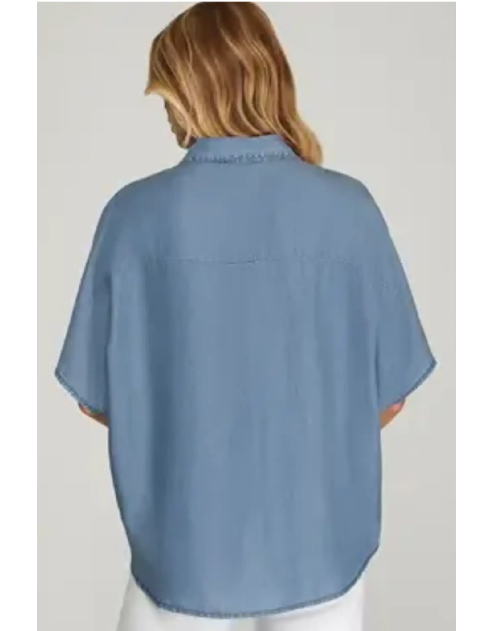She + Sky Drop Sleeve Denim Surplice Top