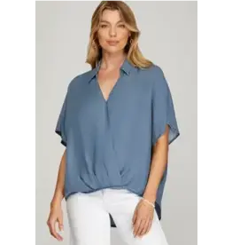 She + Sky Drop Sleeve Denim Surplice Top