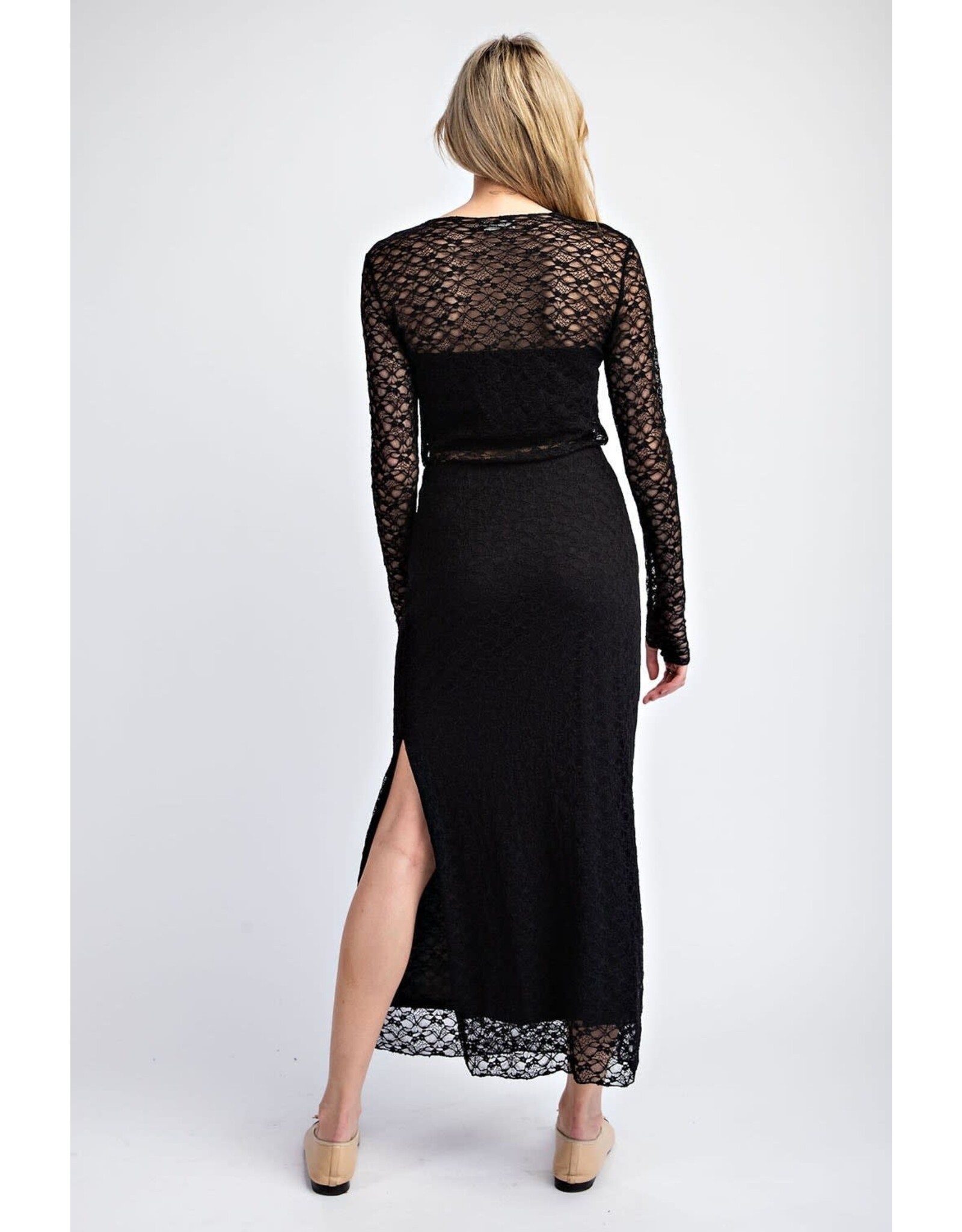 ee:some Lace Side Slit Maxi Skirt (Black)