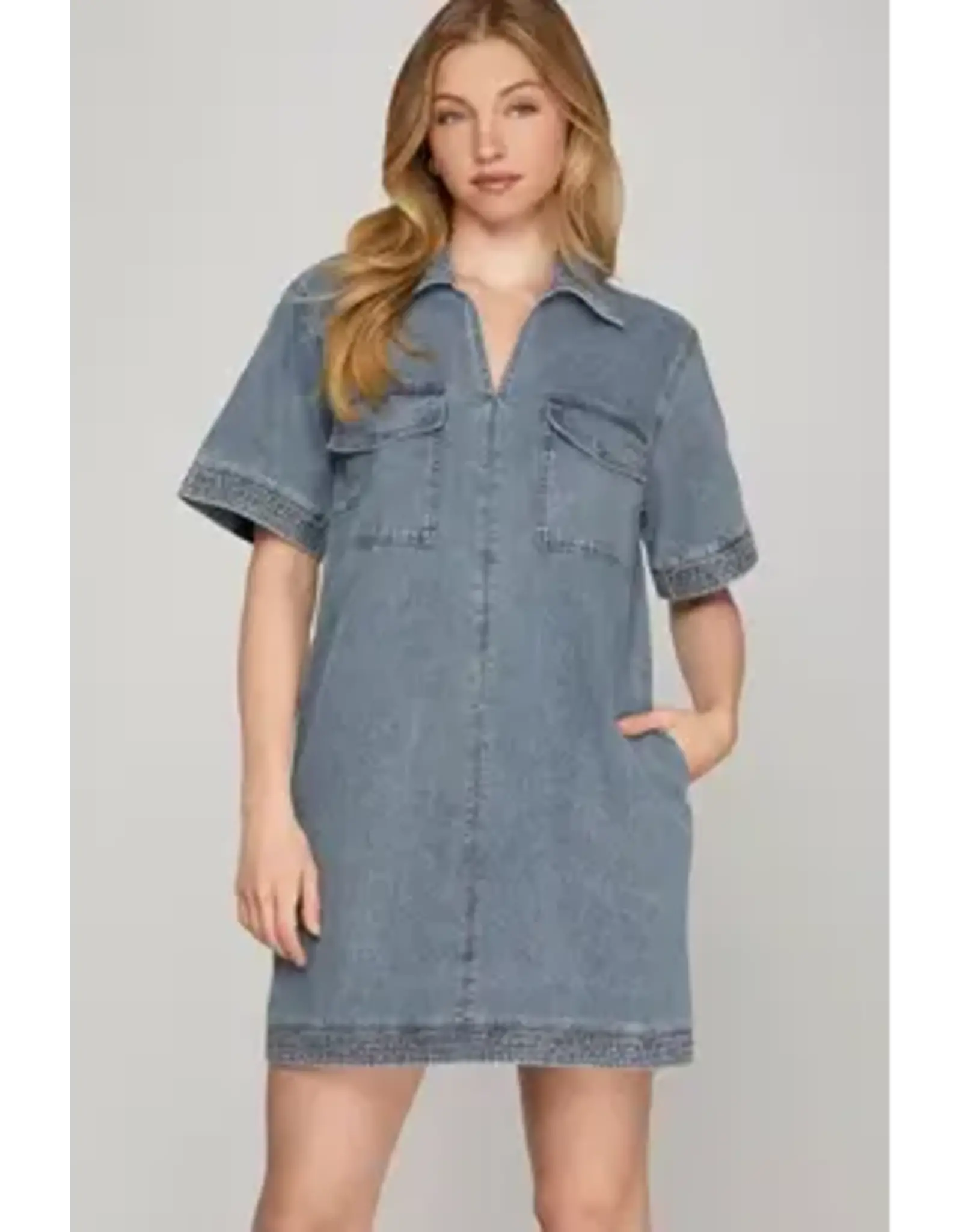 She + Sky Short Sleeve Denim Dress