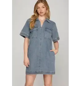 She + Sky Short Sleeve Denim Dress