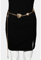 Fame Accessories Engraved Heart Link Chain Belt (Gold)