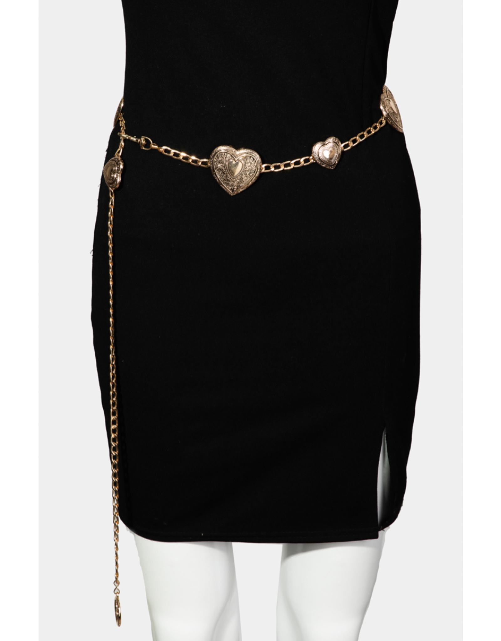 Fame Accessories Engraved Heart Link Chain Belt (Gold)