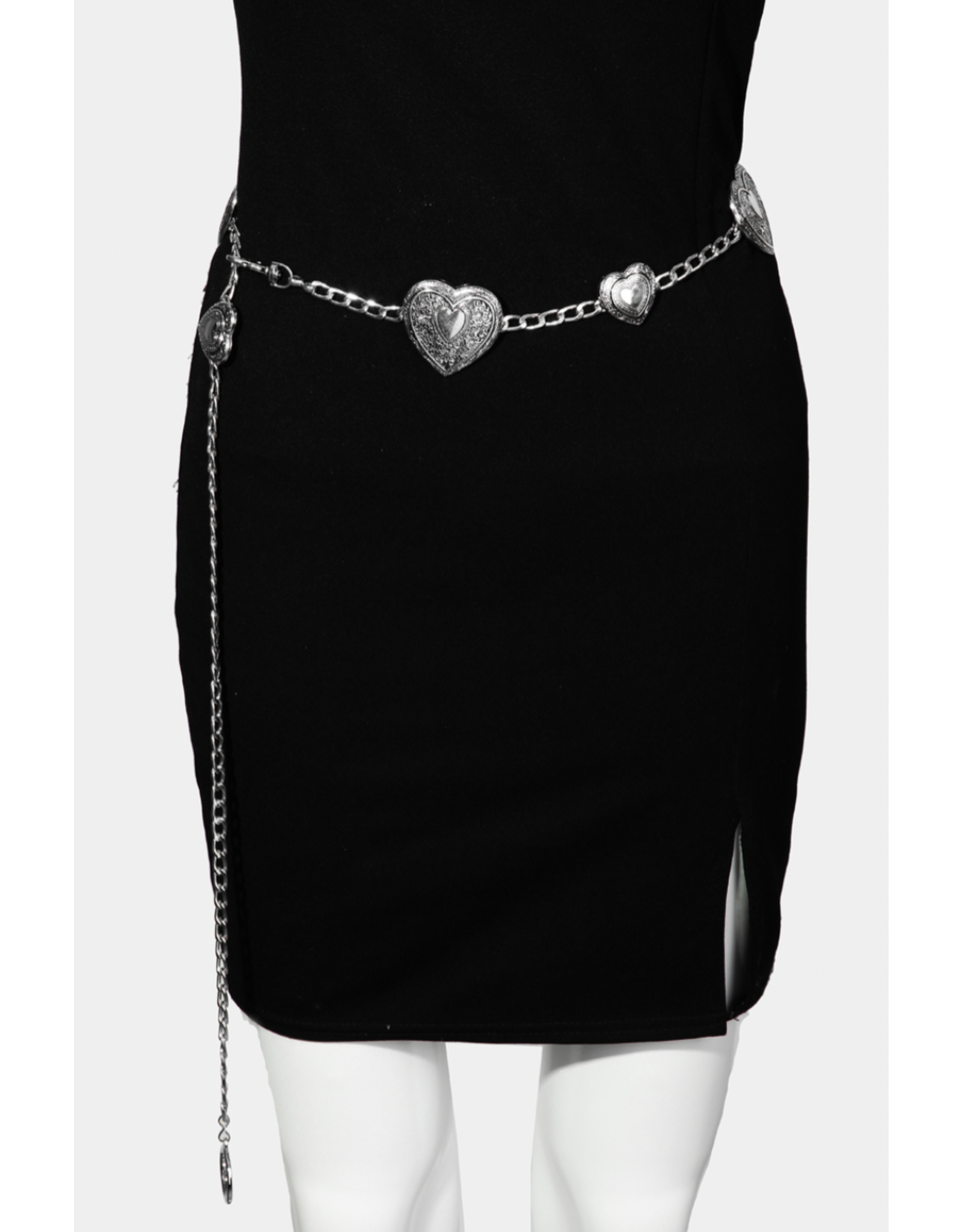 Fame Accessories Engraved Heart Link Chain Belt (Silver)