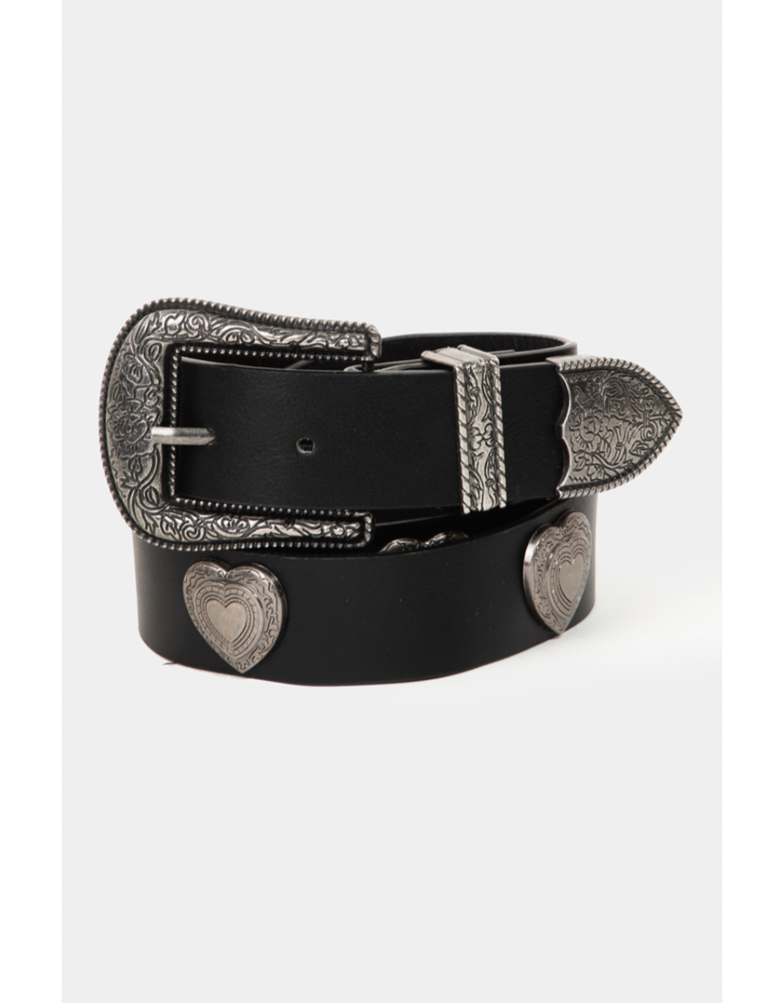 Fame Accessories Western Etched Flower Heart Faux Leather Belt (Black)