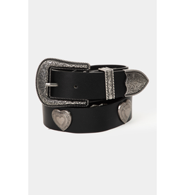 Fame Accessories Western Etched Flower Heart Faux Leather Belt (Black)