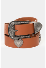 Fame Accessories Western Etched Flower Heart Faux Leather Belt (Brown)