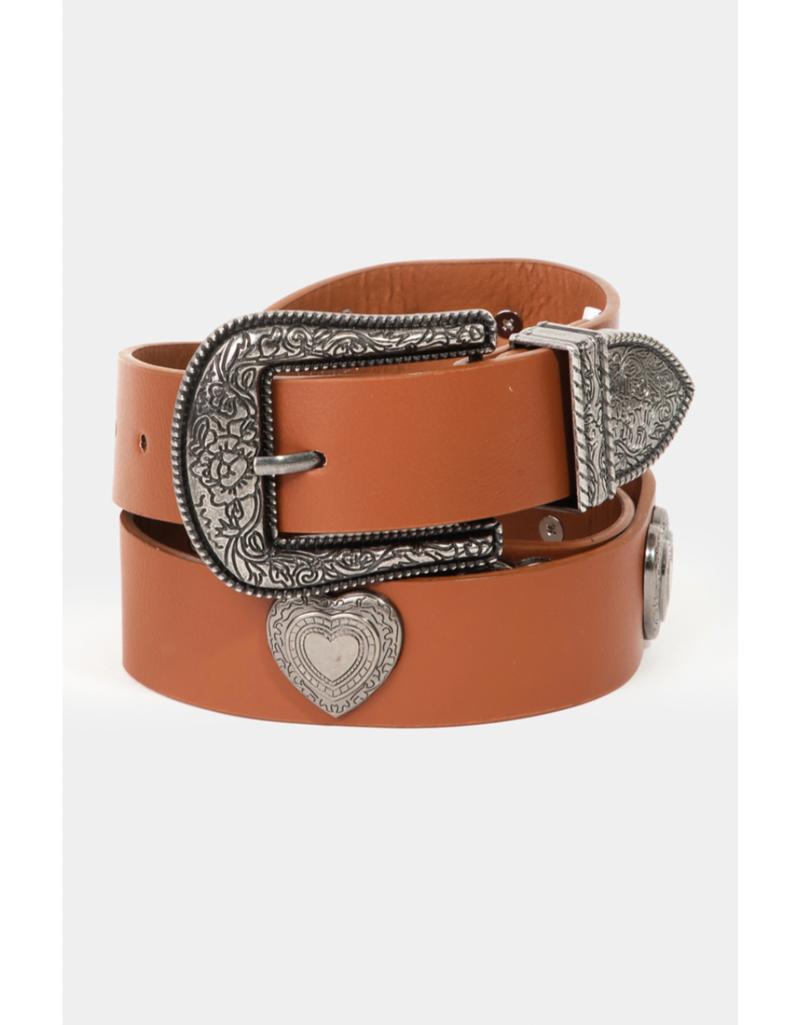 Fame Accessories Western Etched Flower Heart Faux Leather Belt (Brown)