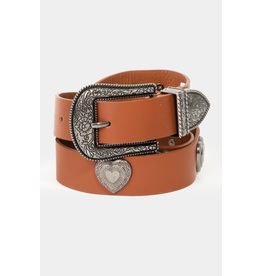 Fame Accessories Western Etched Flower Heart Faux Leather Belt (Brown)