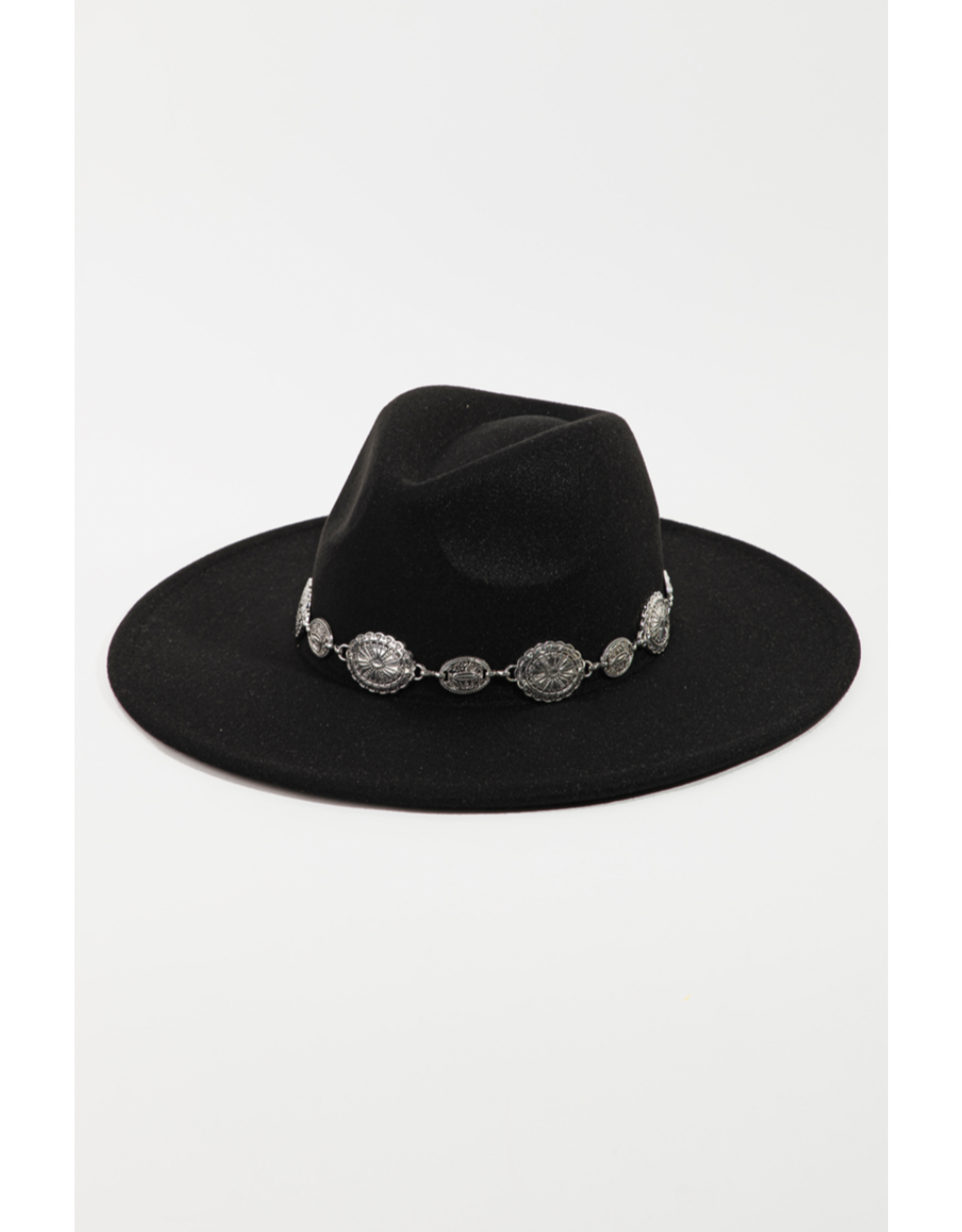 Fame Accessories Oval Coin Chain Fedora Hat (Black)