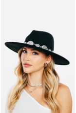 Fame Accessories Oval Coin Chain Fedora Hat (Black)