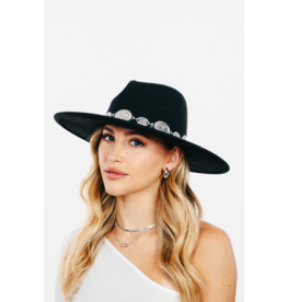 Fame Accessories Oval Coin Chain Fedora Hat (Black)