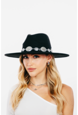 Fame Accessories Oval Coin Chain Fedora Hat (Black)