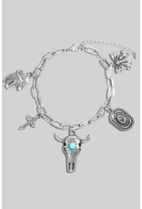 Fame Accessories Western Bull Bow Charm Chain Bracelet (Silver / Turquoise)