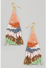 Fame Accessories Abstract Triangle Fringe Beaded Drop Earrings (Pink / Rust / Steel / Bronze)