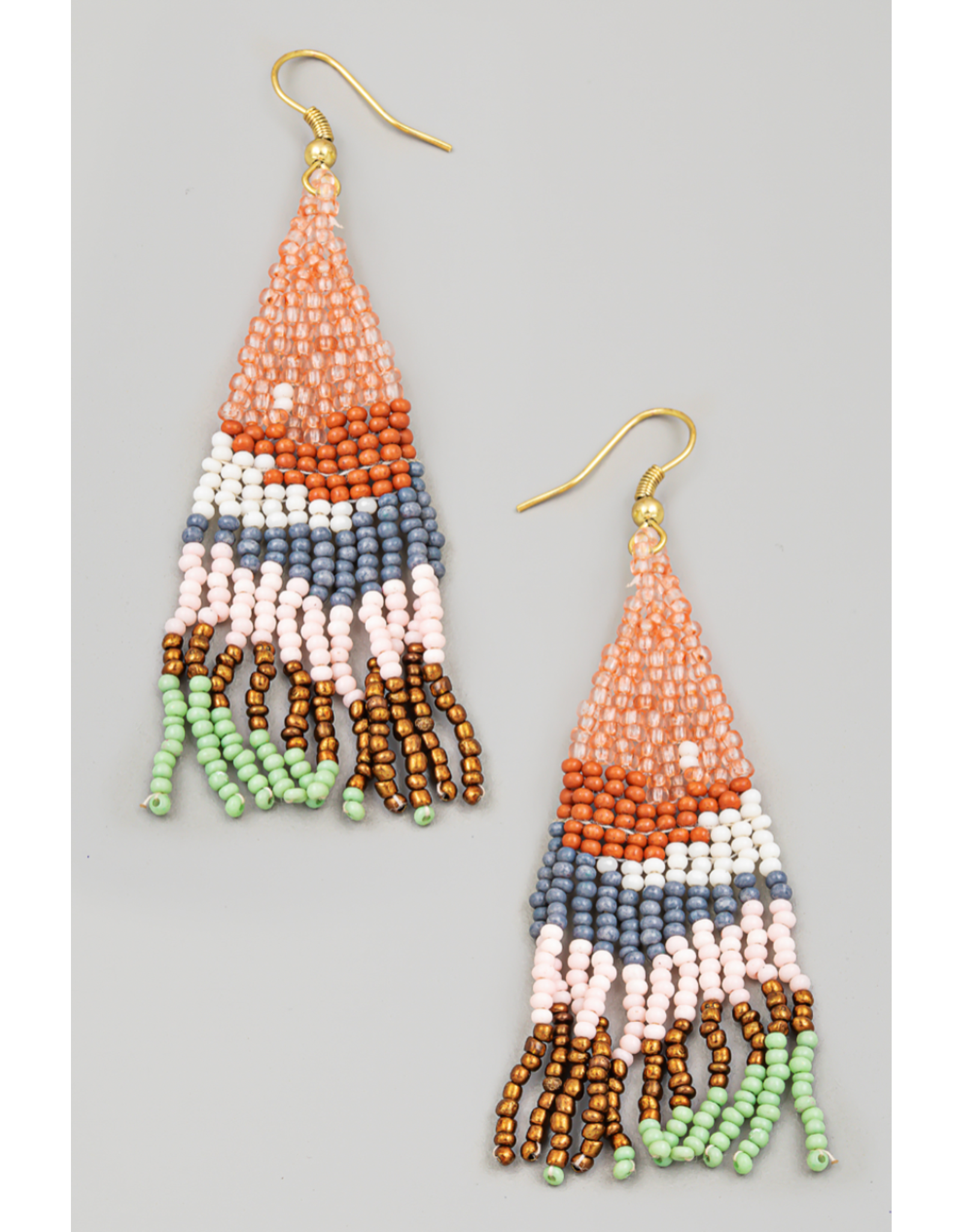 Fame Accessories Abstract Triangle Fringe Beaded Drop Earrings (Pink / Rust / Steel / Bronze)