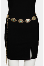 Fame Accessories Turquoise Studded Oval Concho Chain Belt (Gold)