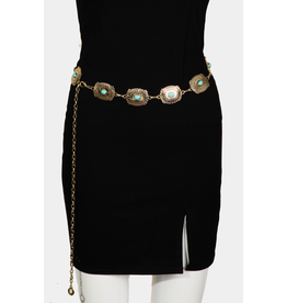 Fame Accessories Turquoise Studded Oval Concho Chain Belt (Gold)