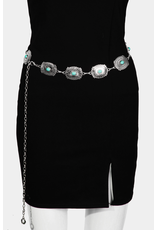 Fame Accessories Turquoise Studded Oval Concho Chain Belt (Silver)
