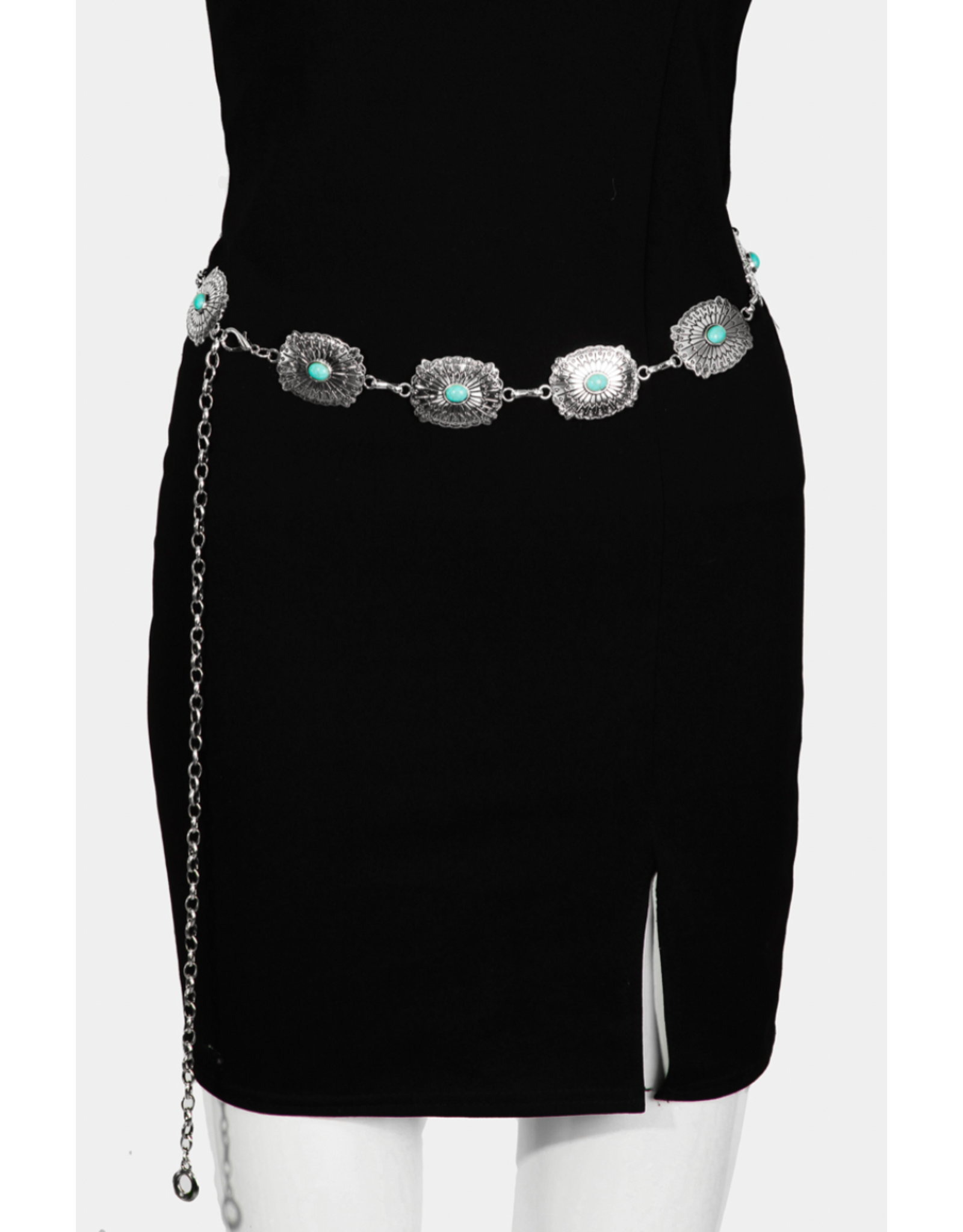 Fame Accessories Turquoise Studded Oval Concho Chain Belt (Silver)