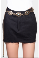 Fame Accessories Ornate Metallic Concho Oval Chain Belt (Gold)