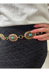 Fame Accessories Ornate Metallic Concho Oval Chain Belt (Gold)