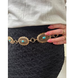 Fame Accessories Ornate Metallic Concho Oval Chain Belt (Gold)