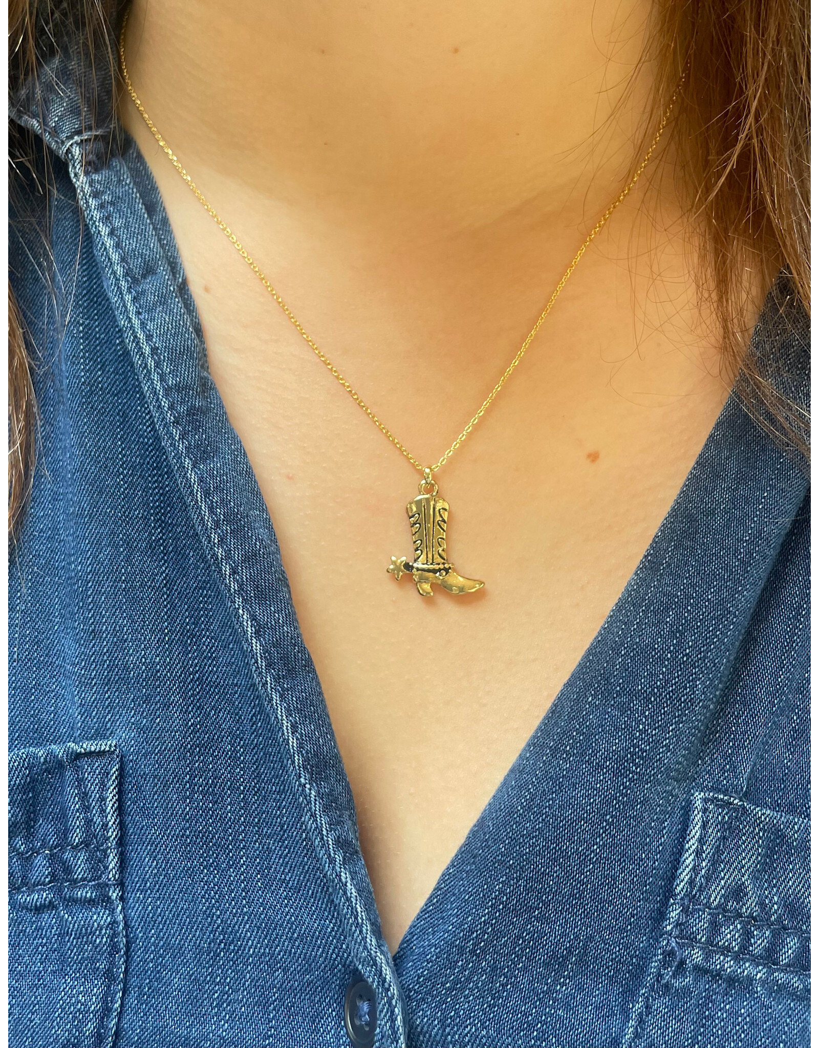 Fame Accessories Gold Dipped Western Cowboy Boots Necklace (14K Gold Dipped)