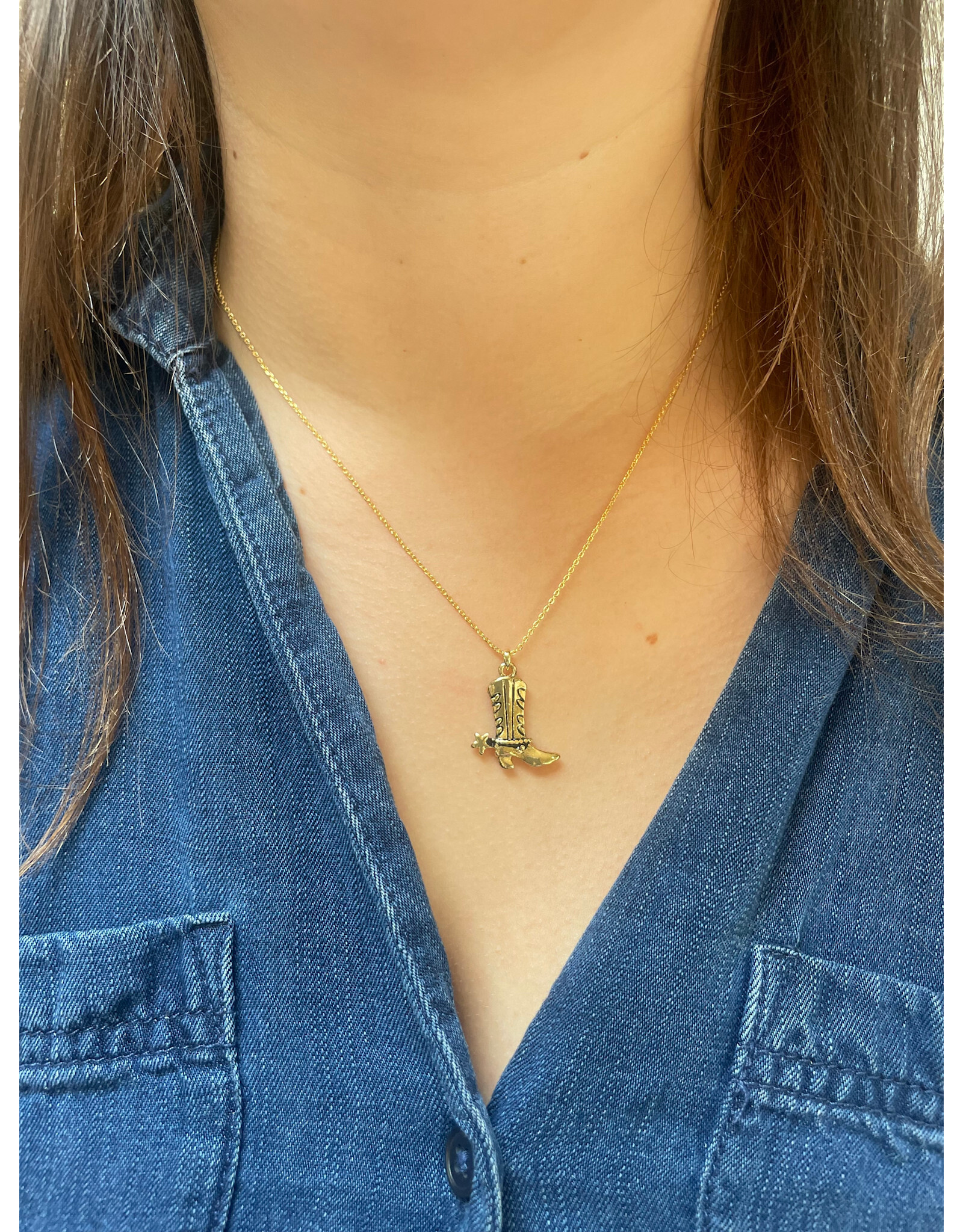 Fame Accessories Gold Dipped Western Cowboy Boots Necklace (14K Gold Dipped)