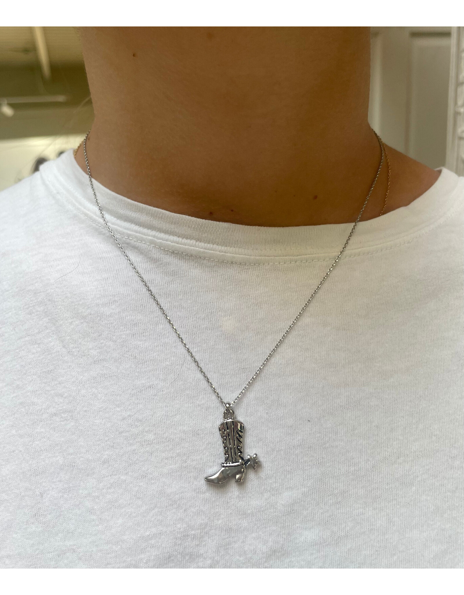 Fame Accessories Western Cowboy Boots Necklace (Sterling silver dipped)